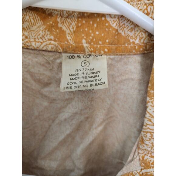 iLio Men's Button Up Shirt Orange White Pattern Short Sleeve Size S - Picture 3 of 5